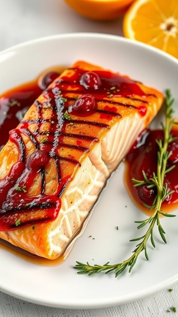 Cranberry Orange Glazed Salmon dish on a plate