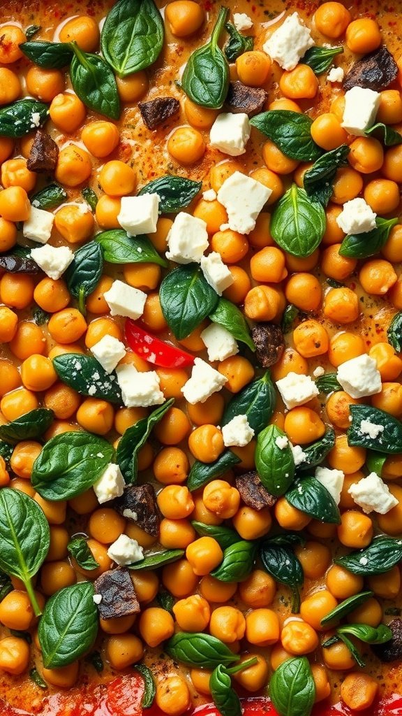 Mediterranean Chickpea and Spinach Bake with chickpeas, spinach, and feta